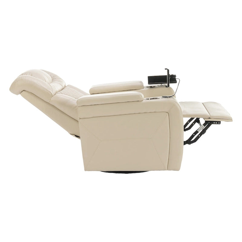 Fauteuil inclinable électrique pivotant à 270° en cuir PU avec support de téléphone, porte-gobelet, port USB, pour salon/salle de cinéma maison