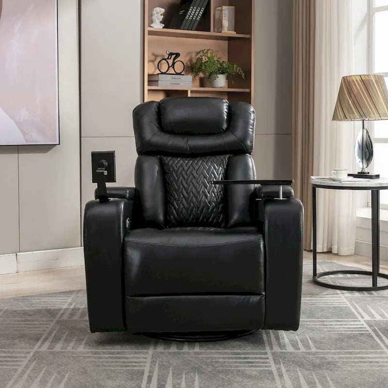 Fauteuil inclinable électrique pivotant à 270° en cuir PU avec support de téléphone, porte-gobelet, port USB, pour salon/salle de cinéma maison