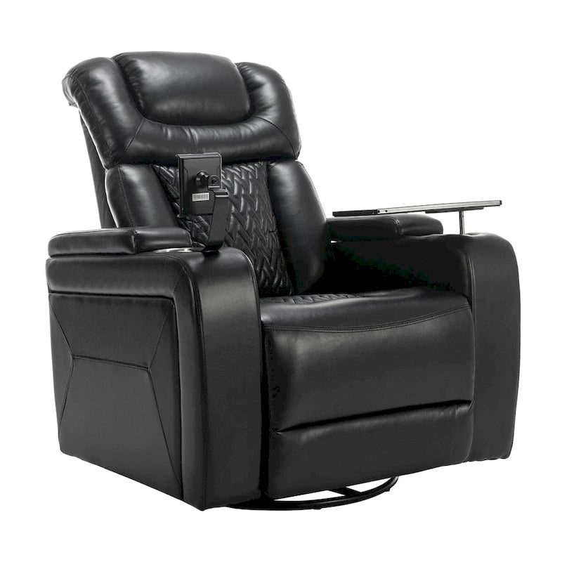 Fauteuil inclinable électrique pivotant à 270° en cuir PU avec support de téléphone, porte-gobelet, port USB, pour salon/salle de cinéma maison