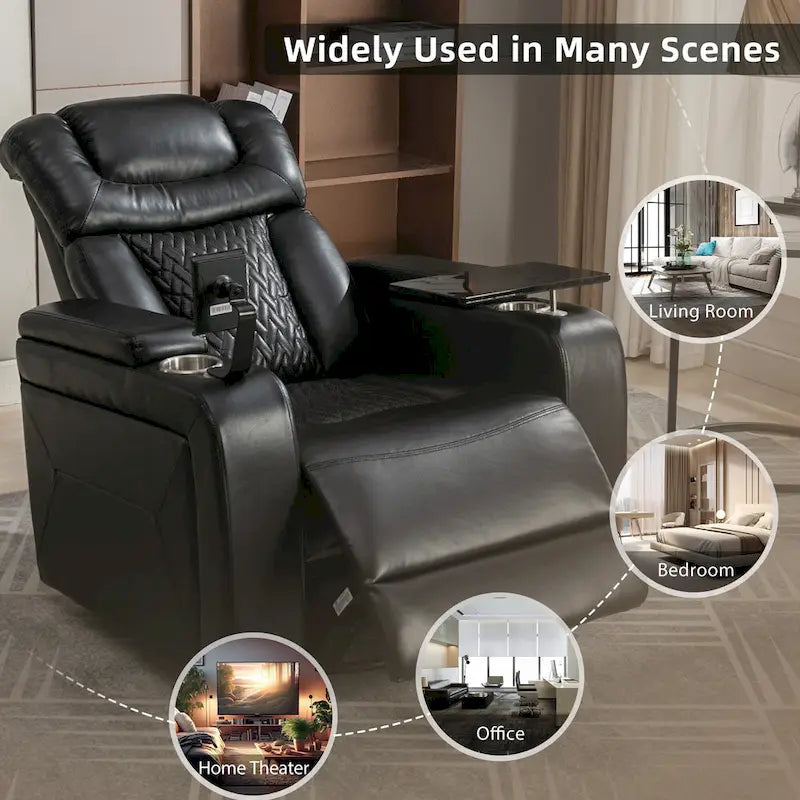 Fauteuil inclinable électrique pivotant à 270° en cuir PU avec support de téléphone, porte-gobelet, port USB, pour salon/salle de cinéma maison