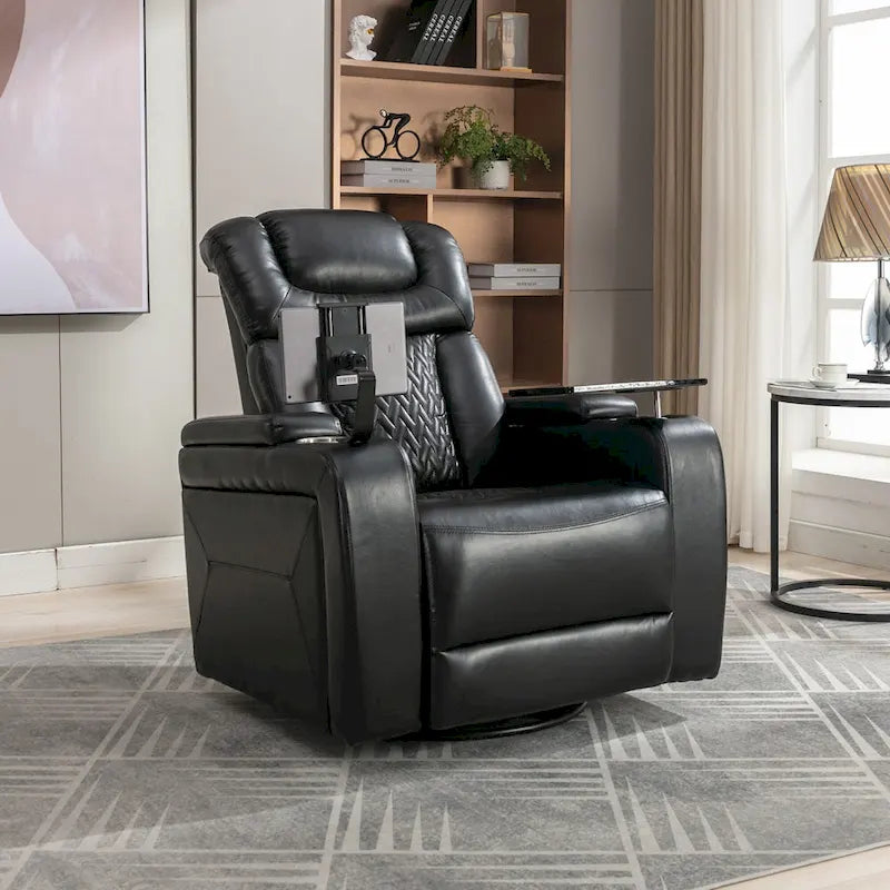 Fauteuil inclinable électrique pivotant à 270° en cuir PU avec support de téléphone, porte-gobelet, port USB, pour salon/salle de cinéma maison