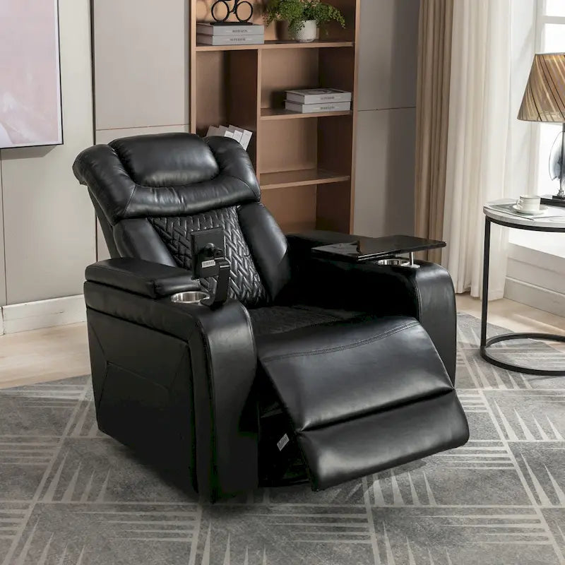Fauteuil inclinable électrique pivotant à 270° en cuir PU avec support de téléphone, porte-gobelet, port USB, pour salon/salle de cinéma maison
