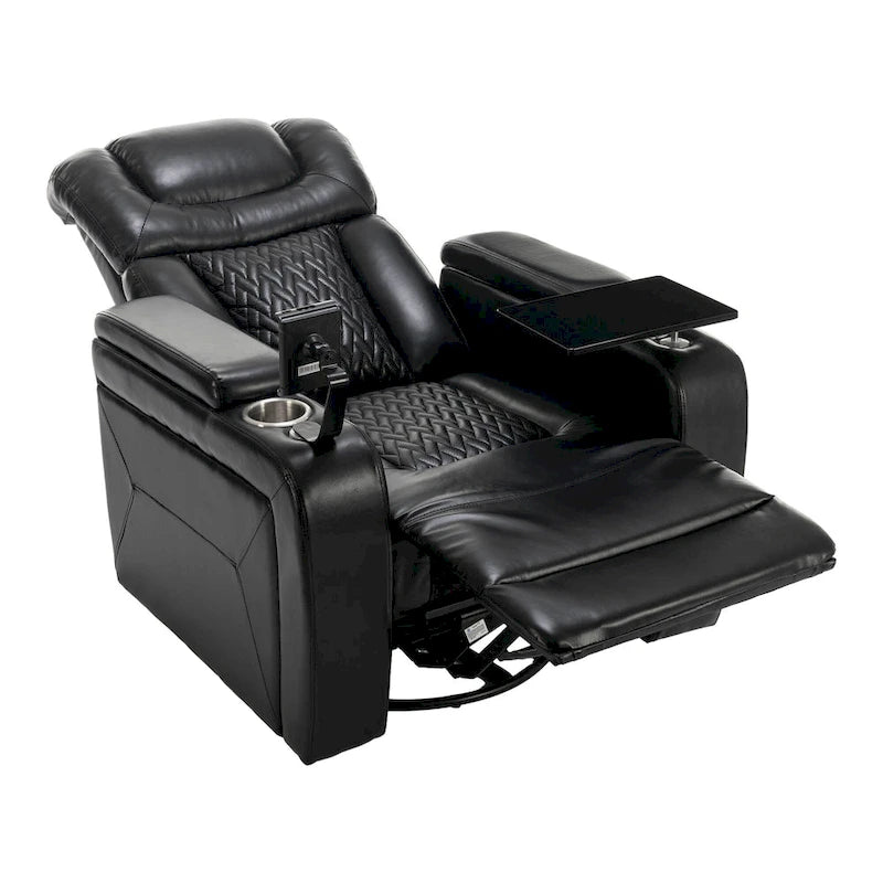 Fauteuil inclinable électrique pivotant à 270° en cuir PU avec support de téléphone, porte-gobelet, port USB, pour salon/salle de cinéma maison