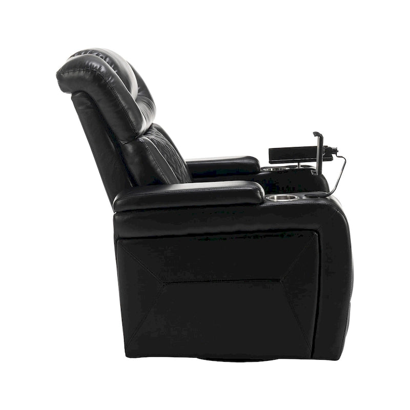 Fauteuil inclinable électrique pivotant à 270° en cuir PU avec support de téléphone, porte-gobelet, port USB, pour salon/salle de cinéma maison
