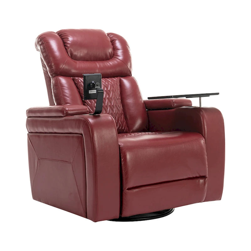Fauteuil inclinable électrique pivotant à 270° en cuir PU avec support de téléphone, porte-gobelet, port USB, pour salon/salle de cinéma maison