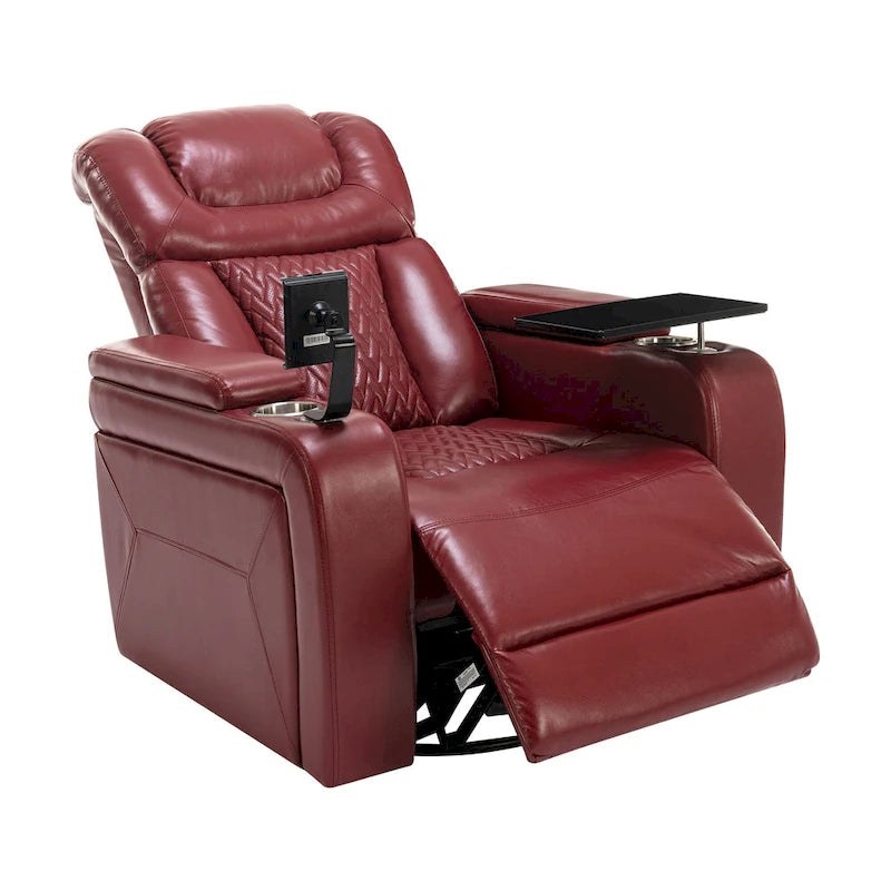 Fauteuil inclinable électrique pivotant à 270° en cuir PU avec support de téléphone, porte-gobelet, port USB, pour salon/salle de cinéma maison