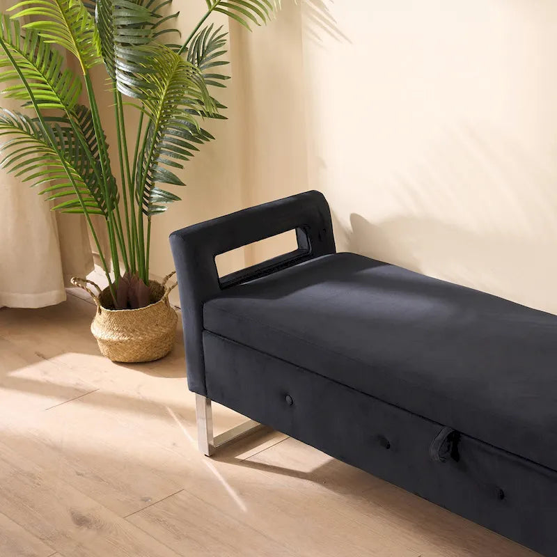 67,91 Banc de rangement en velours avec accoudoirs et cadre en bois pour chambre à coucher