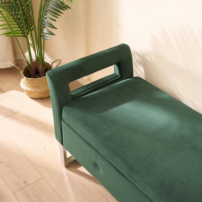 67,91 Banc de rangement en velours avec accoudoirs et cadre en bois pour chambre à coucher