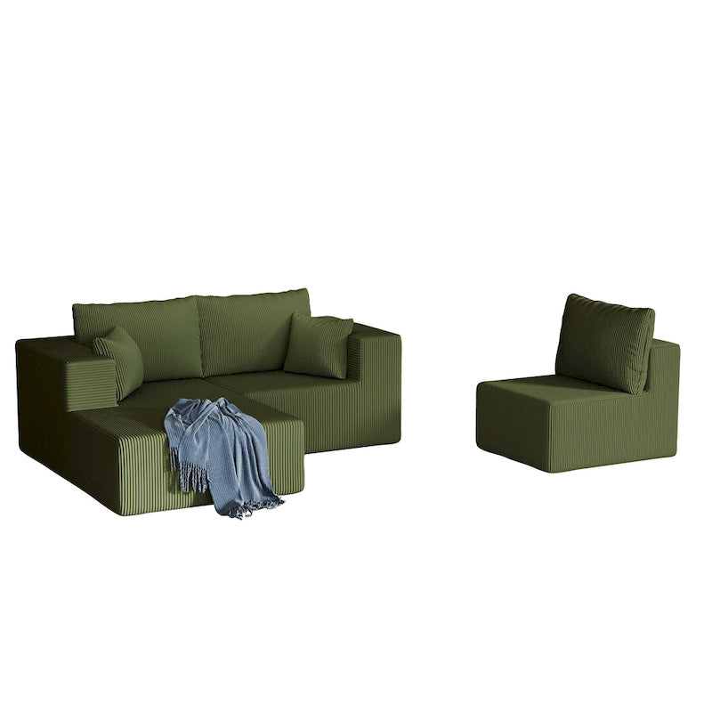 108.3 Corduroy L-Shaped Modular Cloud Sofa with Chaise Lounge
