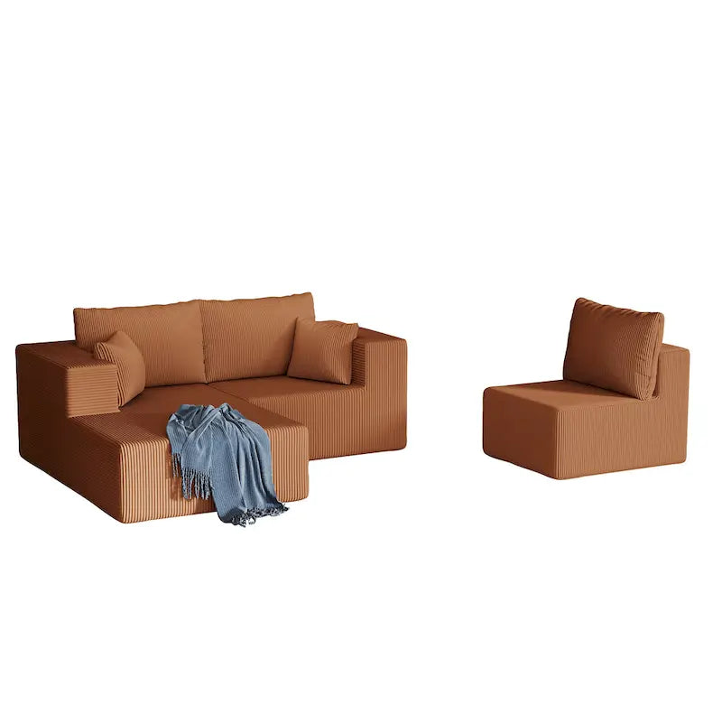 108.3 Corduroy L-Shaped Modular Cloud Sofa with Chaise Lounge