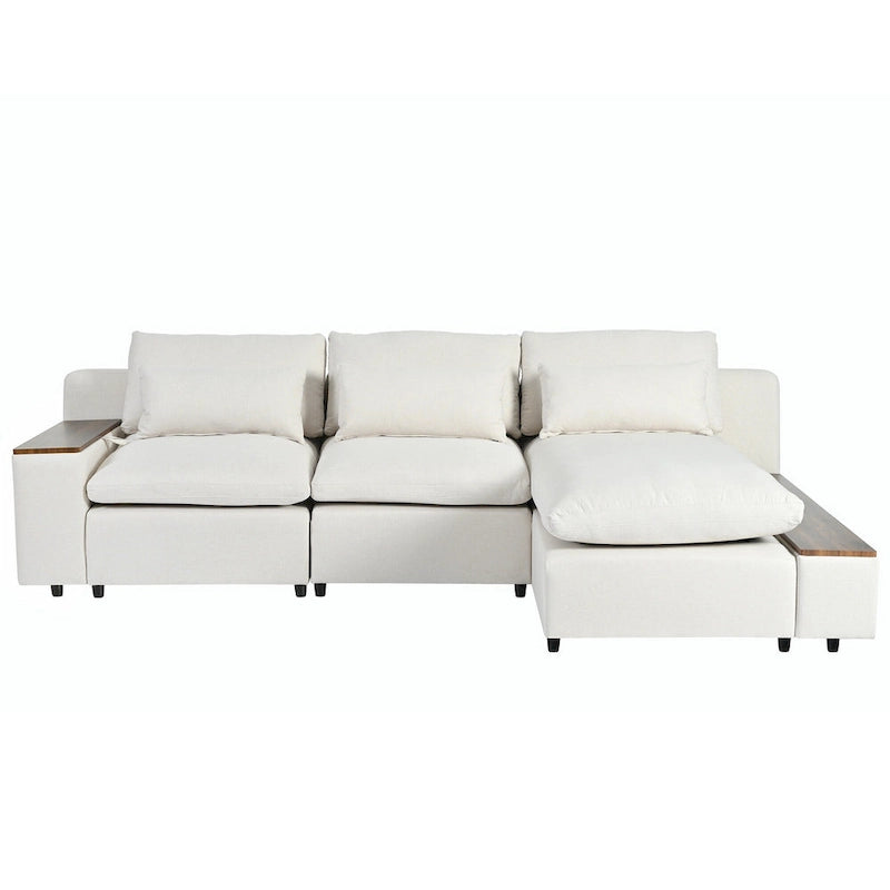 Beige 109.8 L-Shaped 3-Seat Sofa with Storage Compartments