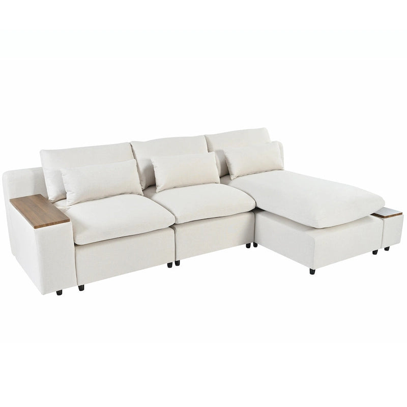 Beige 109.8 L-Shaped 3-Seat Sofa with Storage Compartments