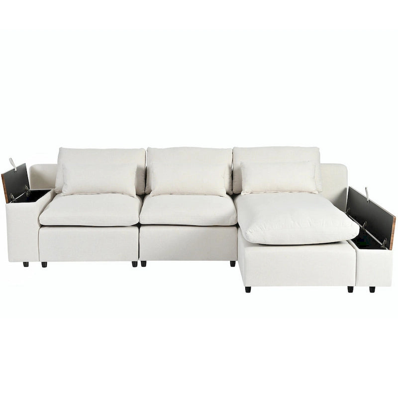 Beige 109.8 L-Shaped 3-Seat Sofa with Storage Compartments