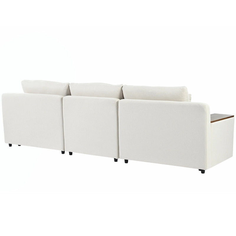 Beige 109.8 L-Shaped 3-Seat Sofa with Storage Compartments