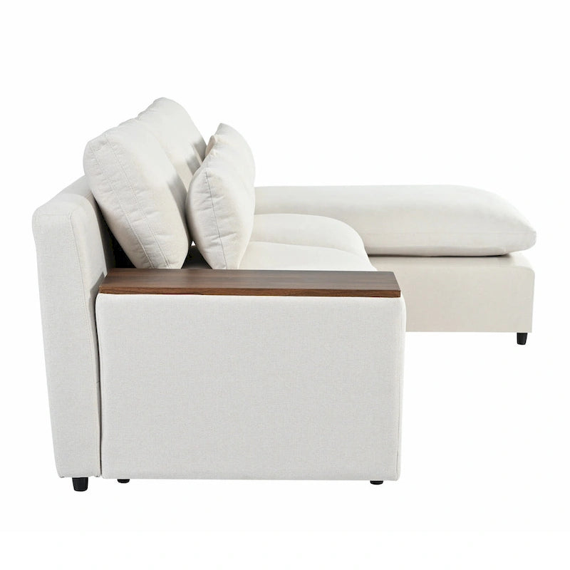 Beige 109.8 L-Shaped 3-Seat Sofa with Storage Compartments