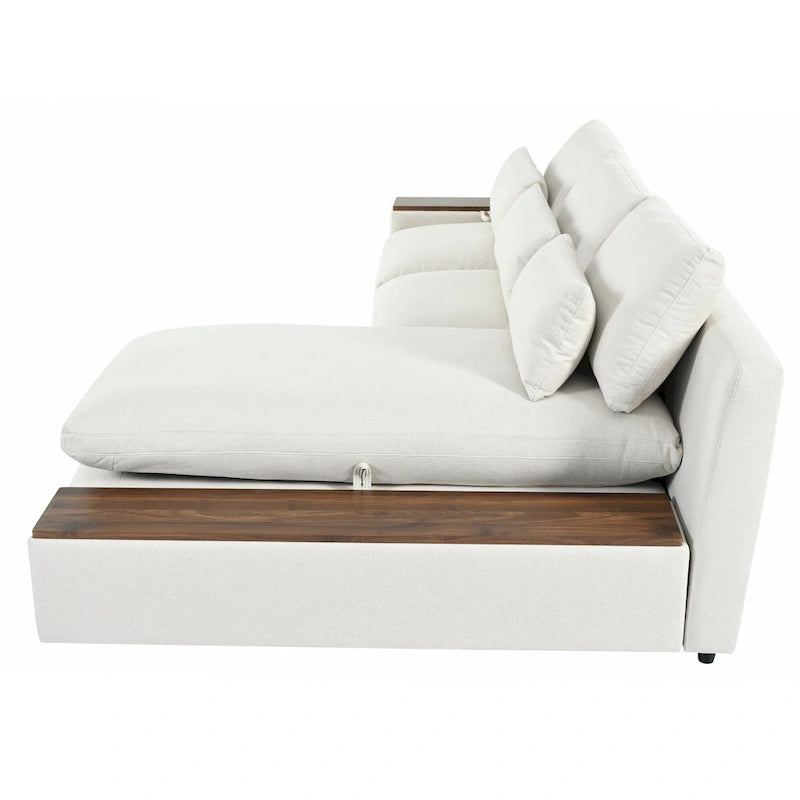 Beige 109.8 L-Shaped 3-Seat Sofa with Storage Compartments