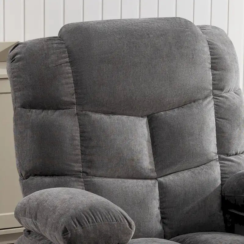 Fauteuil inclinable gris surdimensionné avec fonctions de chauffage et de massage, inclinaison à 150°, bascule à 30°, port USB pour la recharge et 2 porte-gobelets