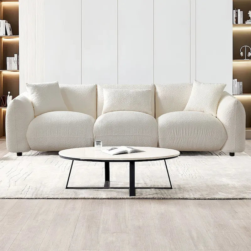 Mid Century Modern 102.36 Boucle Upholstered 3-seater Sofa with Pillows for Livingroom