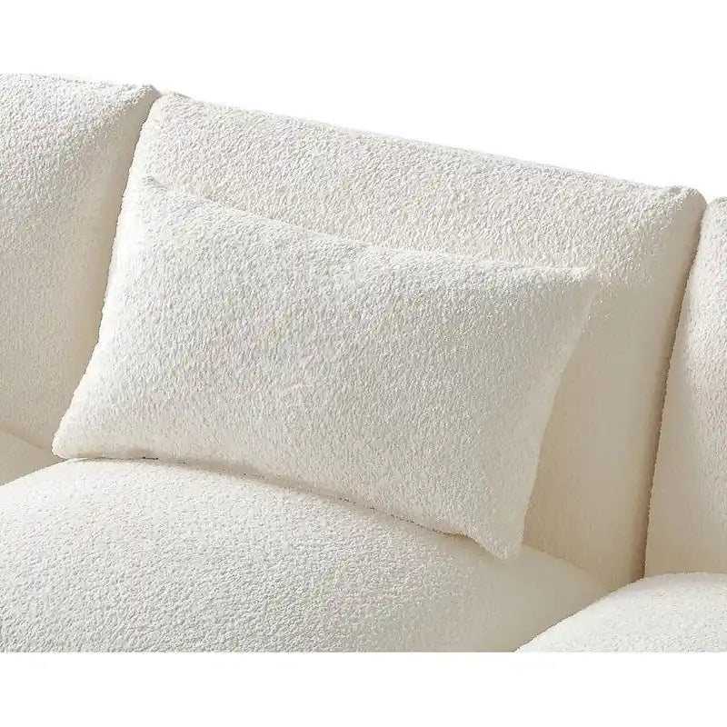 Mid Century Modern 102.36 Boucle Upholstered 3-seater Sofa with Pillows for Livingroom