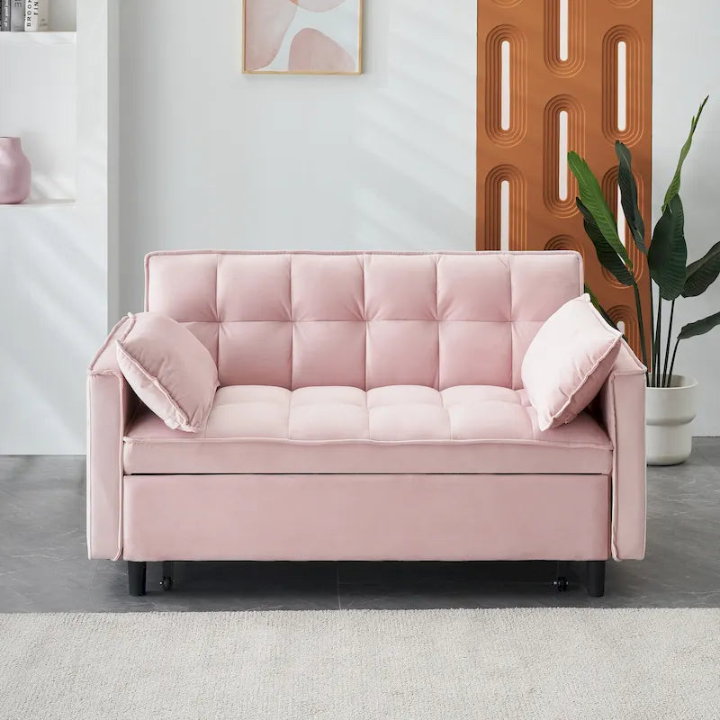 Canapé-lit convertible 3-en-1 en velours 55" avec oreillers - Rose