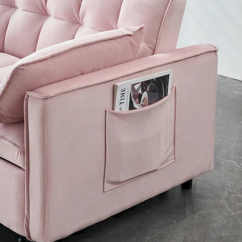 Canapé-lit convertible 3-en-1 en velours 55" avec oreillers - Rose