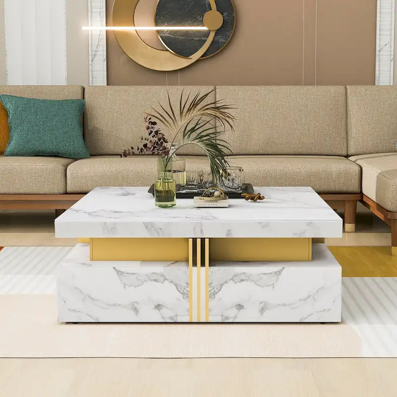 Table basse carrée moderne de 110 cm avec 4 tiroirs pour salon