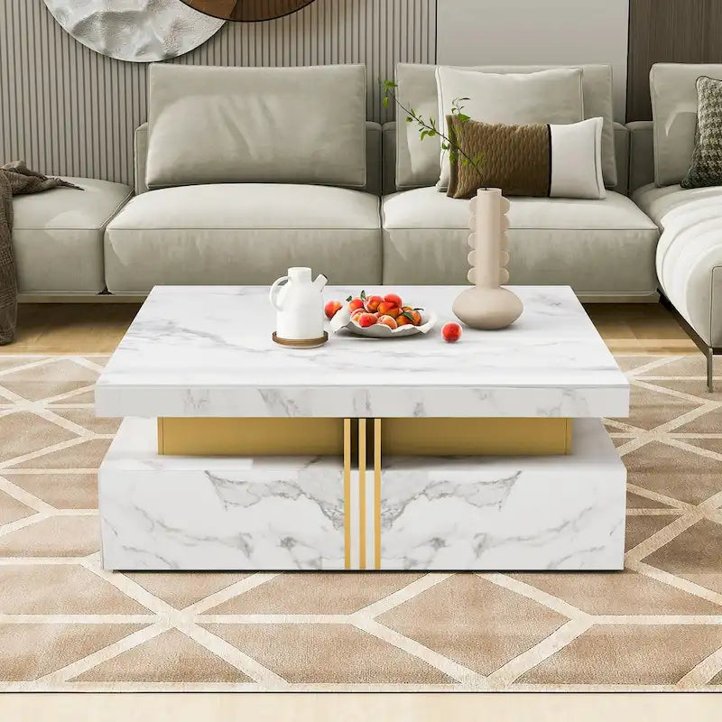 Table basse carrée moderne de 110 cm avec 4 tiroirs pour salon