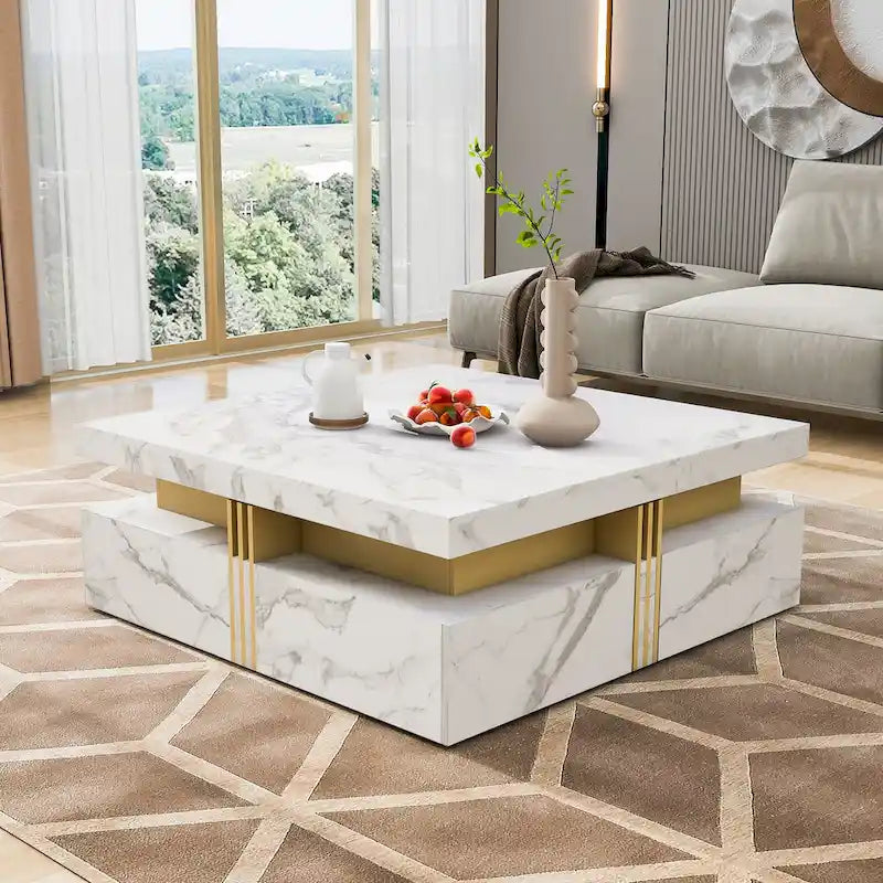 Table basse carrée moderne de 110 cm avec 4 tiroirs pour salon