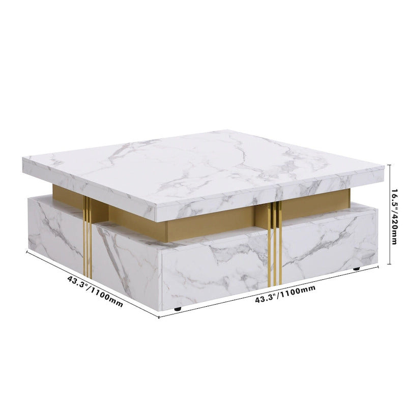 Table basse carrée moderne de 110 cm avec 4 tiroirs pour salon