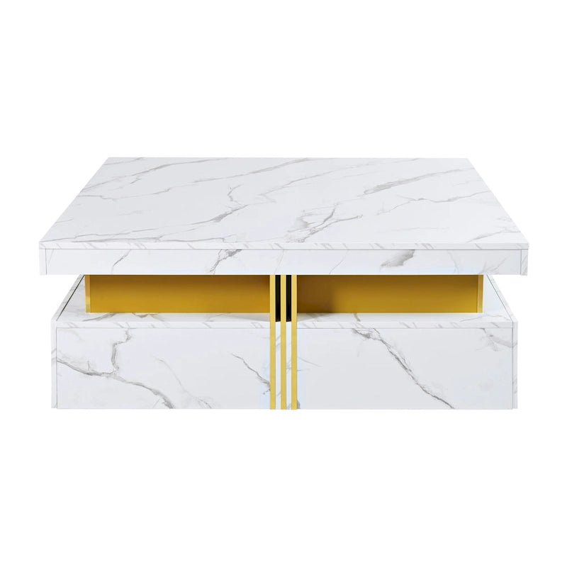Table basse carrée moderne de 110 cm avec 4 tiroirs pour salon