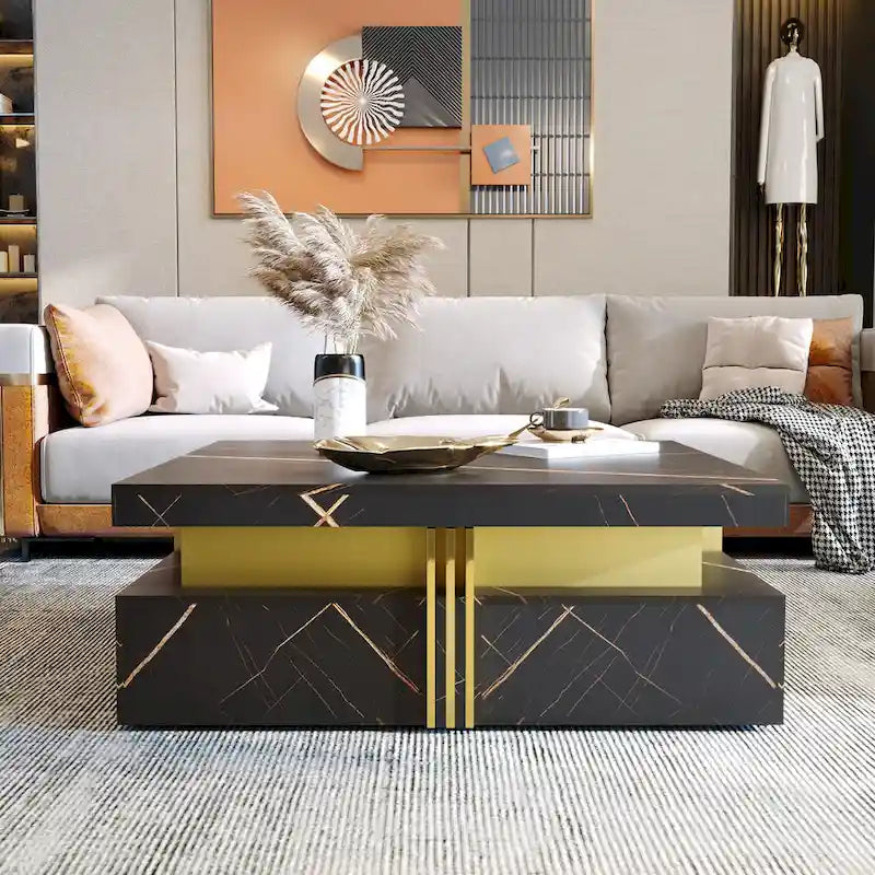 Table basse carrée moderne de 110 cm avec 4 tiroirs pour salon