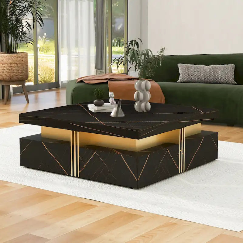Table basse carrée moderne de 110 cm avec 4 tiroirs pour salon