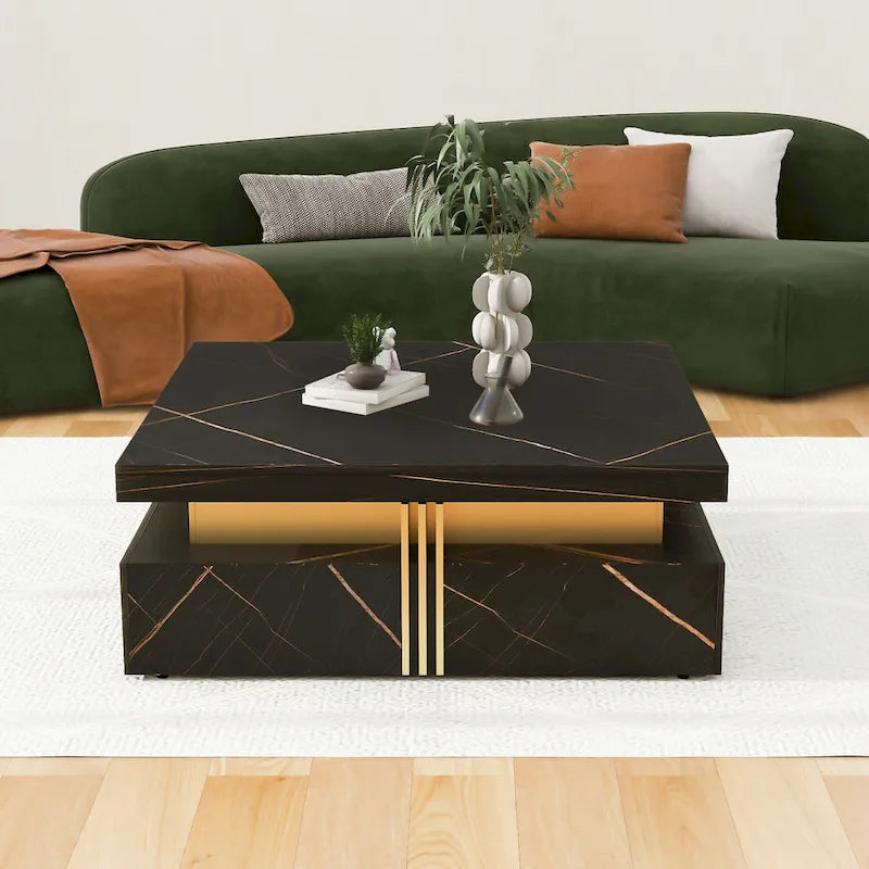 Table basse carrée moderne de 110 cm avec 4 tiroirs pour salon