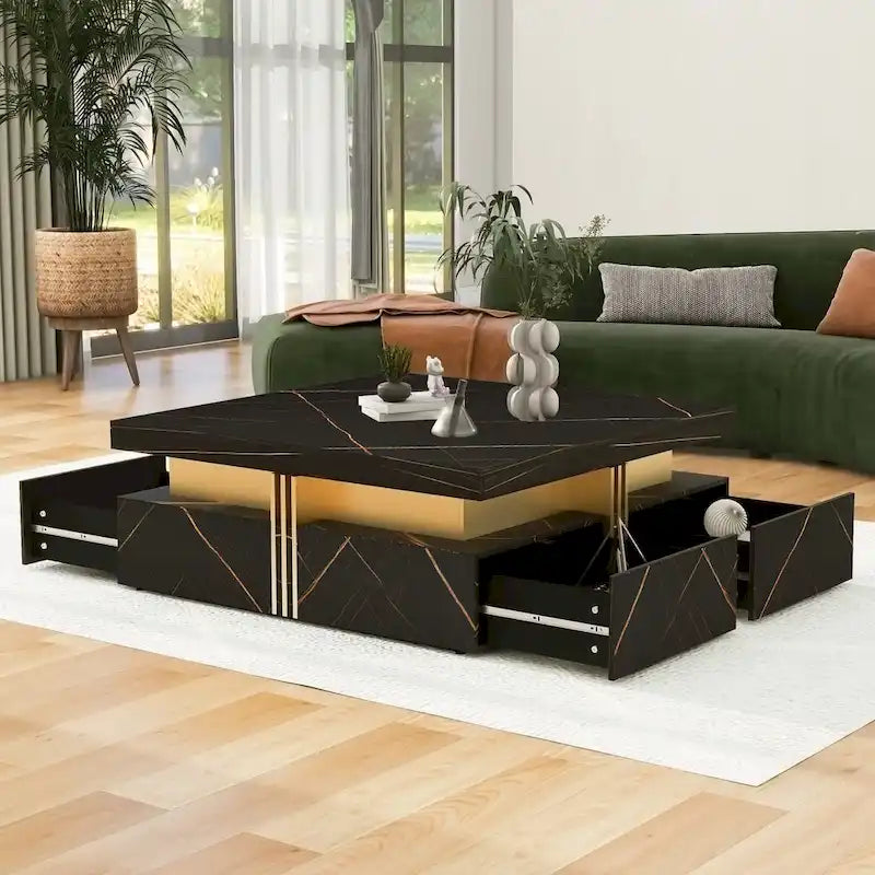 Table basse carrée moderne de 110 cm avec 4 tiroirs pour salon