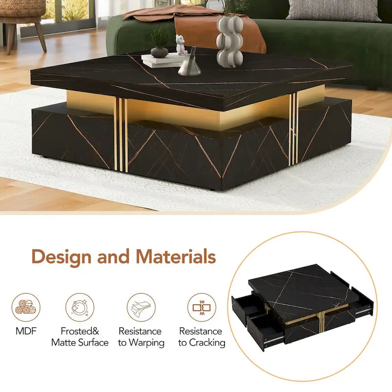 Table basse carrée moderne de 110 cm avec 4 tiroirs pour salon