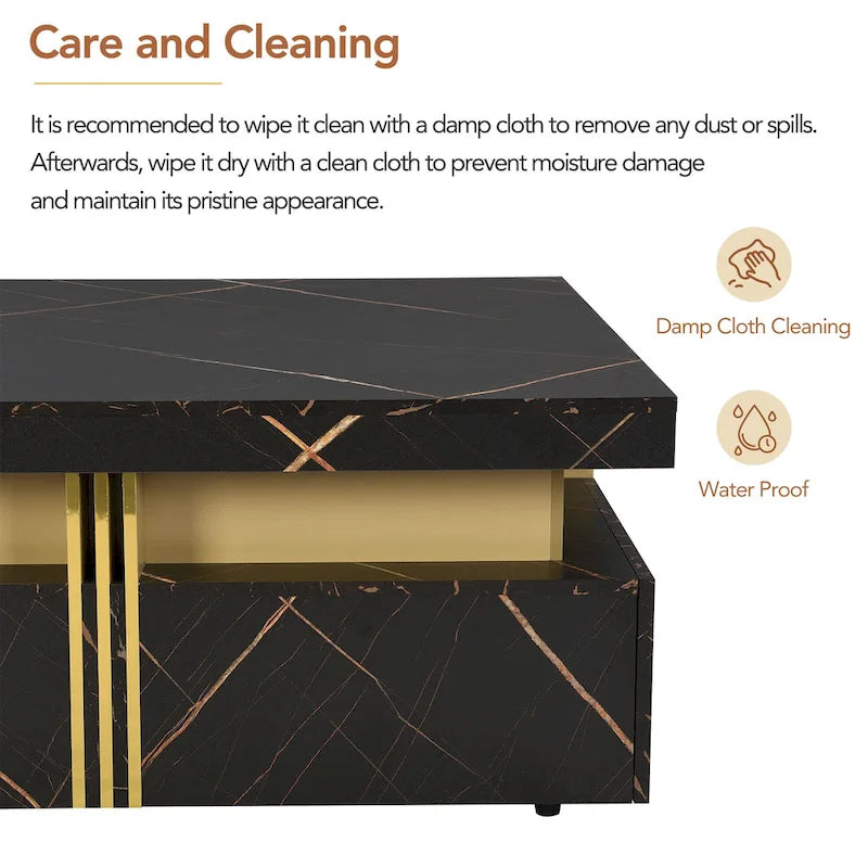 Table basse carrée moderne de 110 cm avec 4 tiroirs pour salon