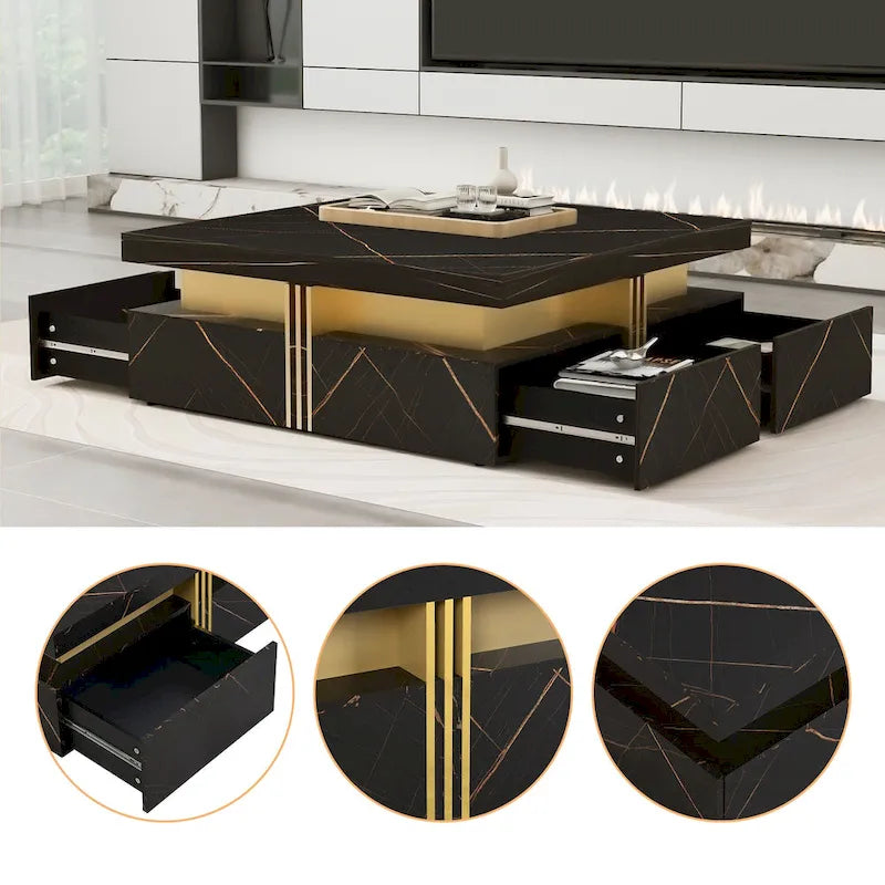Table basse carrée moderne de 110 cm avec 4 tiroirs pour salon