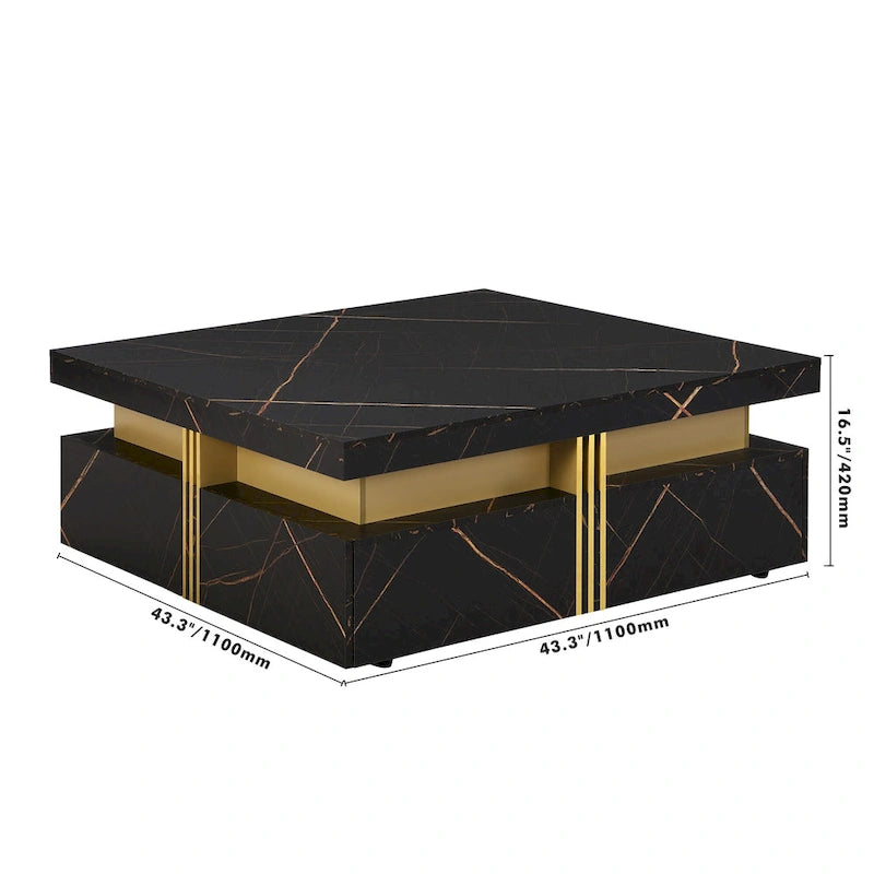 Table basse carrée moderne de 110 cm avec 4 tiroirs pour salon
