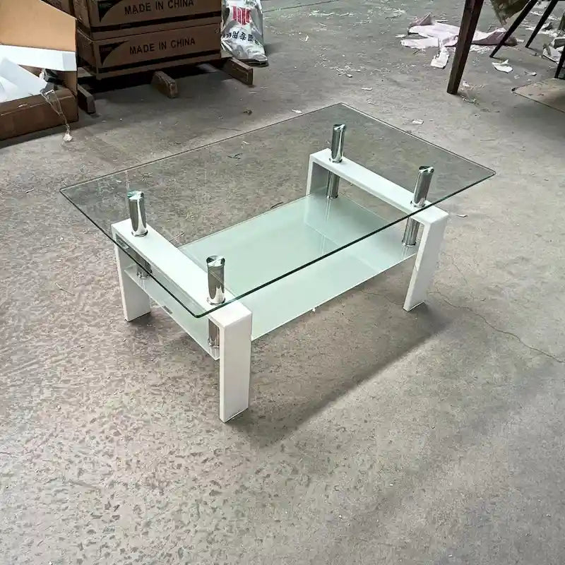 Table Basse en Verre Trempé à 2 Niveaux - 23,62 x 39,37 x 17,32