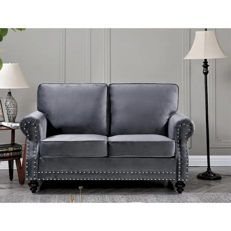 Suffield Velvet Nailhead 2-Piece Set-Loveseat & Sofa
