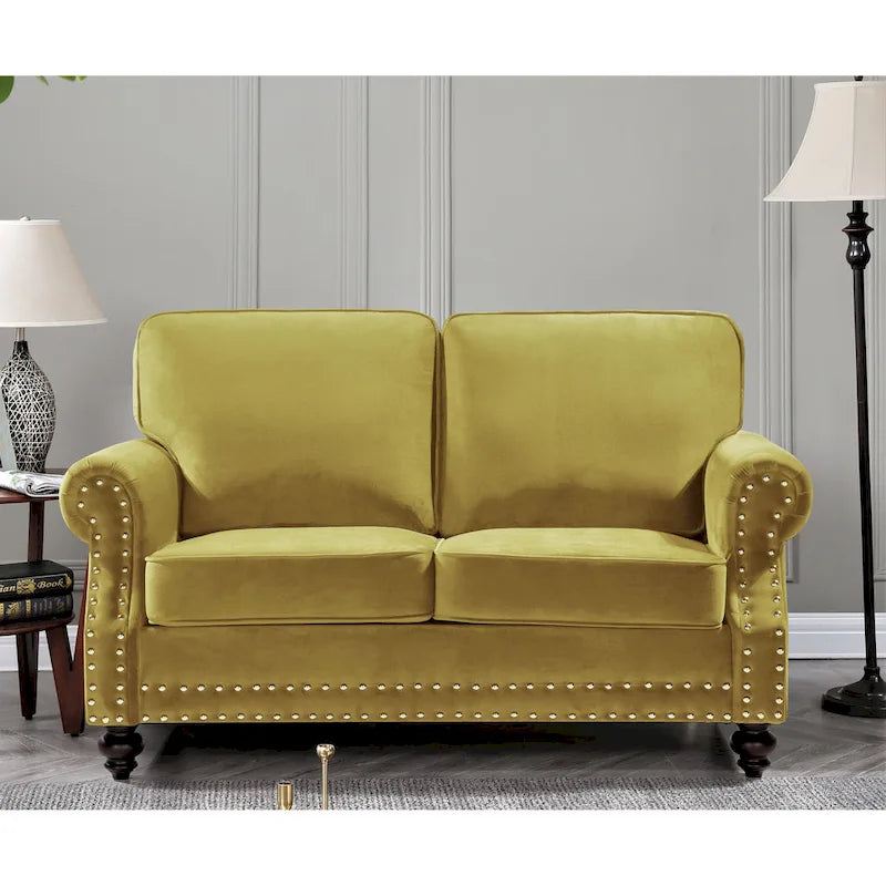 Suffield Velvet Nailhead 2-Piece Set-Loveseat & Sofa