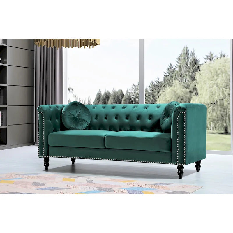 Canapé Chesterfield classique en velours clouté