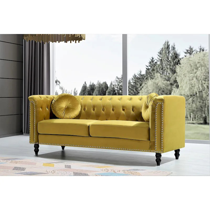 Canapé Chesterfield classique en velours clouté