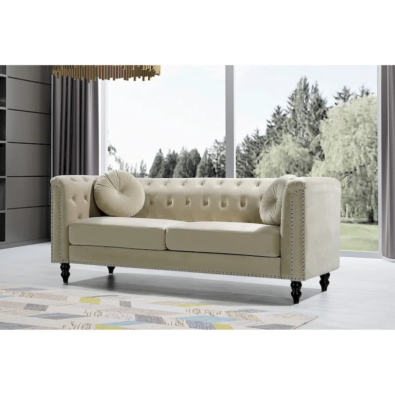Canapé Chesterfield classique en velours clouté