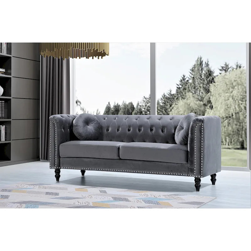 Canapé Chesterfield classique en velours clouté
