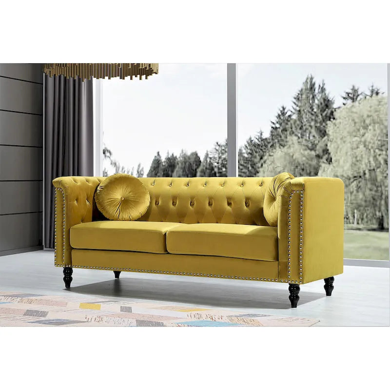 Canapé Chesterfield classique en velours clouté