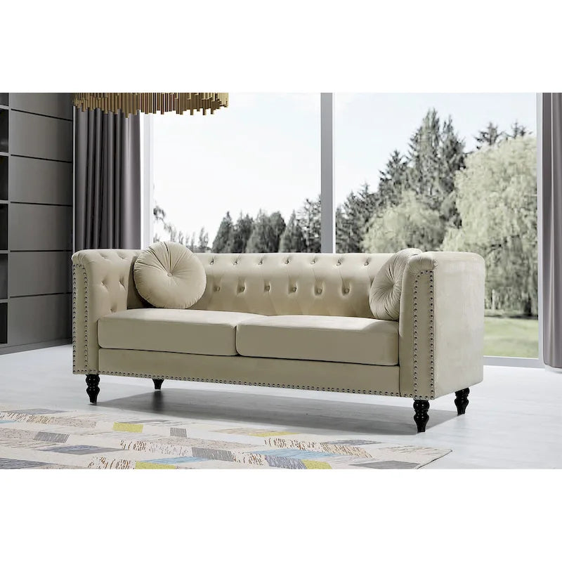 Canapé Chesterfield classique en velours clouté