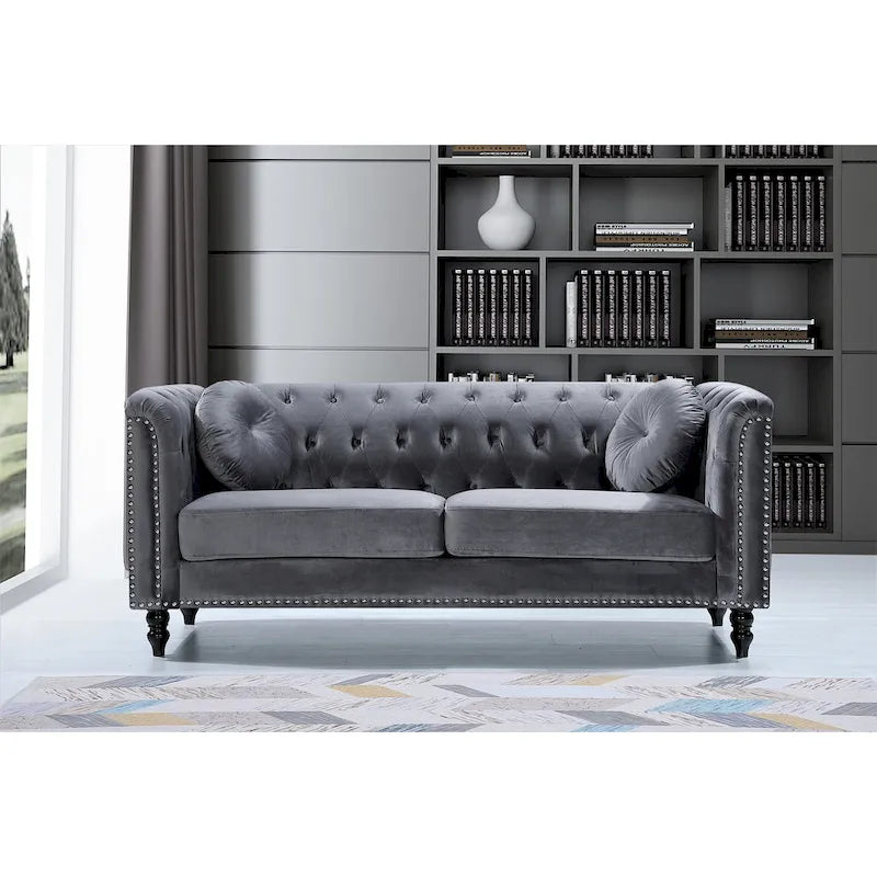 Canapé Chesterfield classique en velours clouté