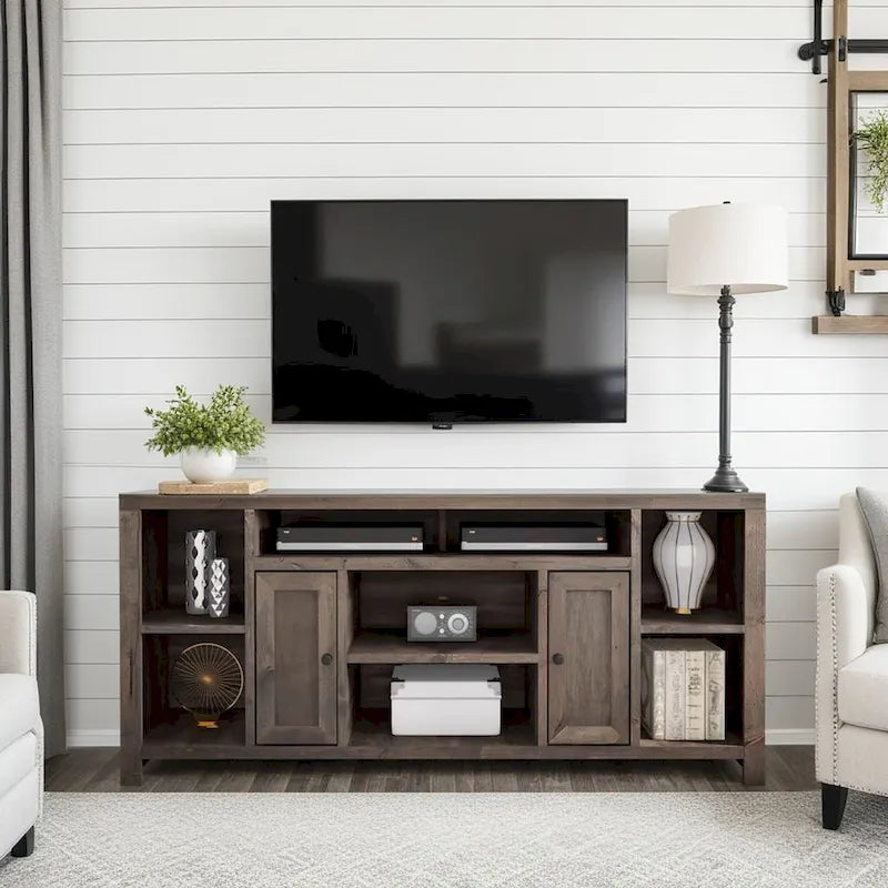74 Inch TV Stand Console, Barnwood Finish, No Assembly Required
