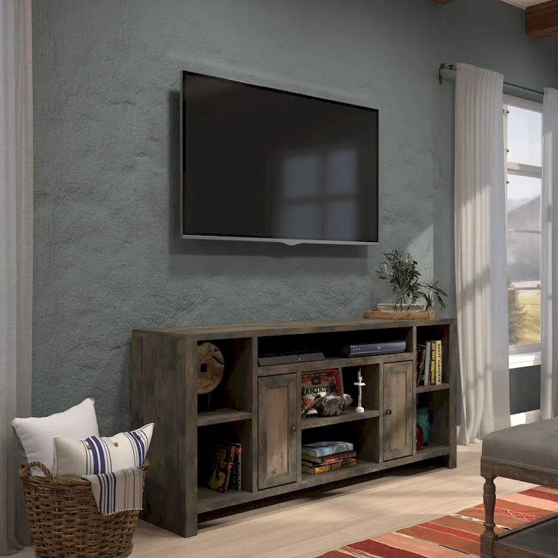 74 Inch TV Stand Console, Barnwood Finish, No Assembly Required